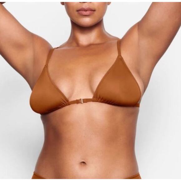 NWT Skims Sheer Front Closure Triangle String Bralette in Copper Brown Sz Large - Picture 1 of 7